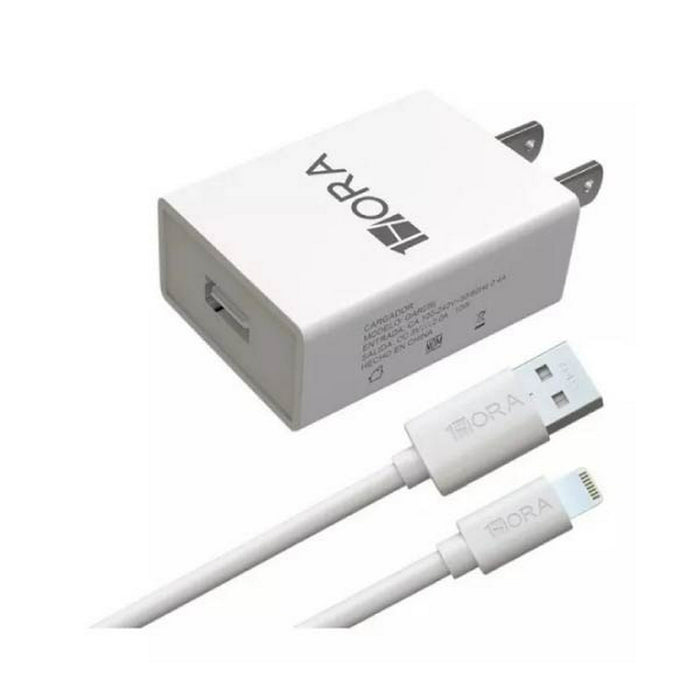 Cargador Combo 2.4A 1Hora USB A con Cable USB A - Lighthing (iPhone) 1M (Carga Rápida)