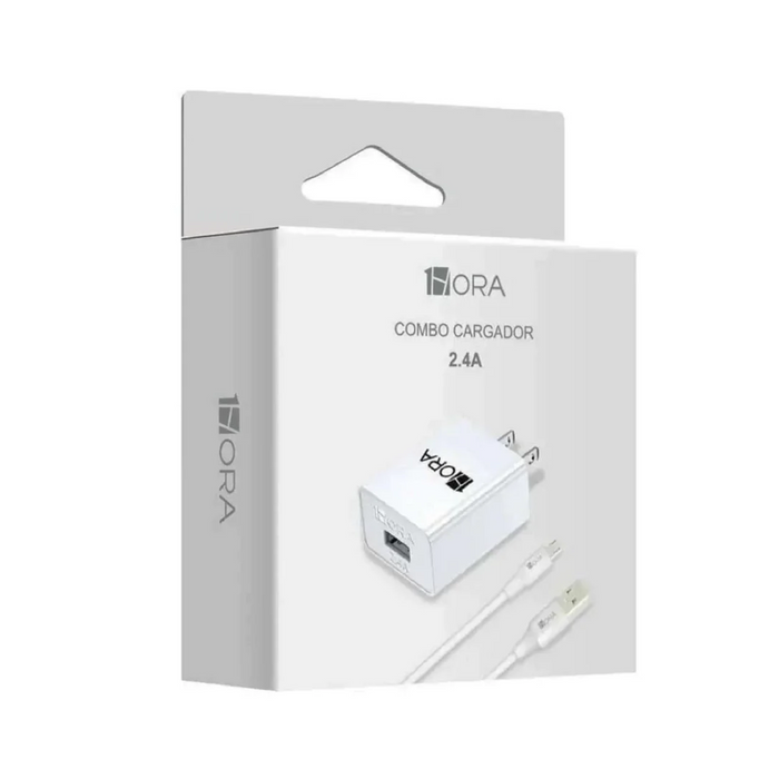 Cargador Combo 2.4A 1Hora USB A con Cable USB A - Micro USB 1M (Carga Rápida)