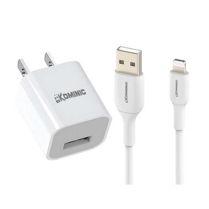 Combo Cargador Kominic USB A + Cable iPhone